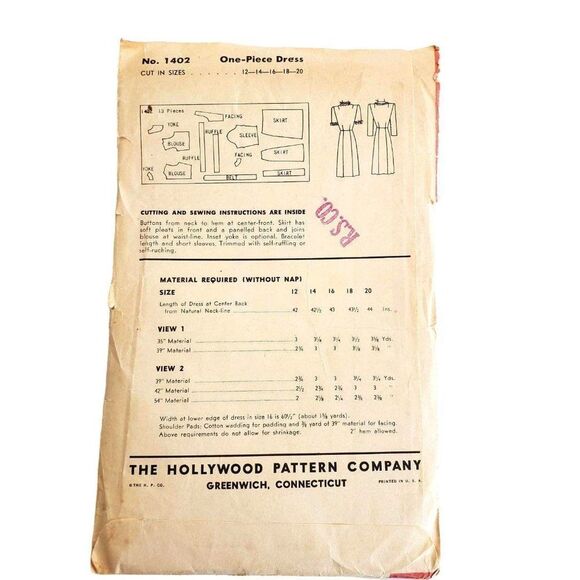 Vintage Dress Pattern 1940s XS Dress - Picture 3 of 9